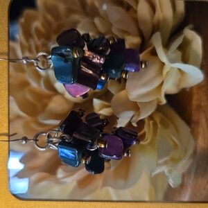 🍀 Vintage Colorful Shell Dangle Earrings Silver Tone